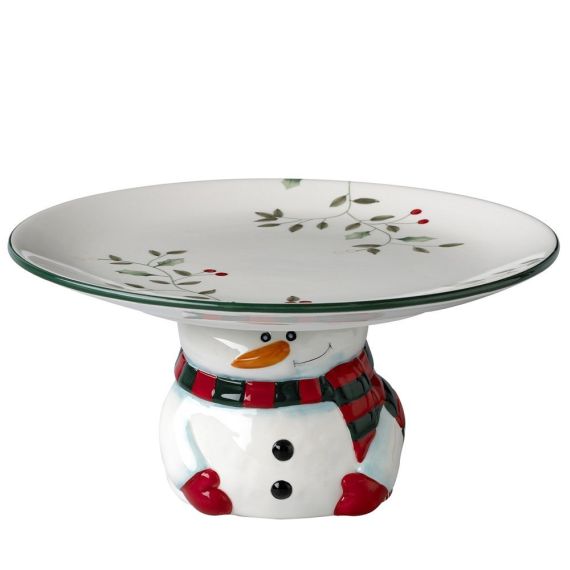 Stoneware Footed Snowman Cake Plate