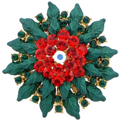 Poinsettia Swarovski Crystal Christmas Brooch