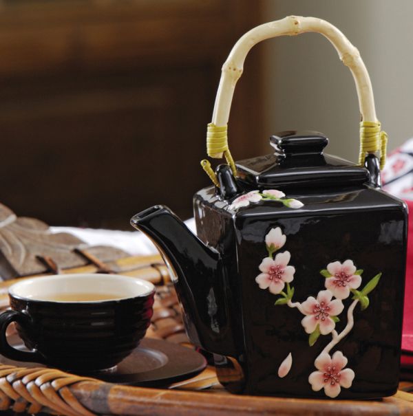 Decorative Collectible Asian Cherry Blossoms Teapot