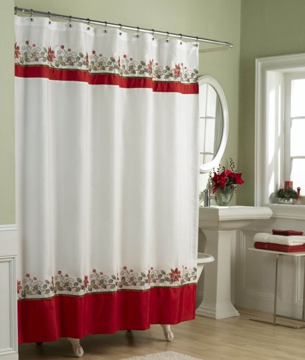 Poinsettia Fabric Shower Curtain | Christmas