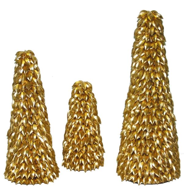 Good Tidings 10-Inch, 14-Inch, and 18-Inch Gold Leaf Christmas Trees, Set of 3