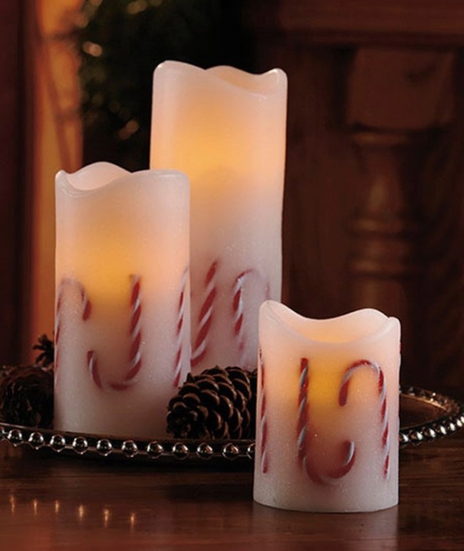 Set of 3 LED Candy Cane Candles Christmas Table Decor Candlelights