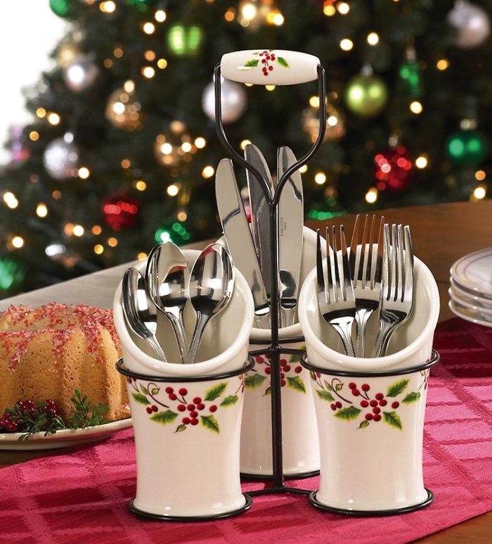 Holly Christmas Utensil Holder