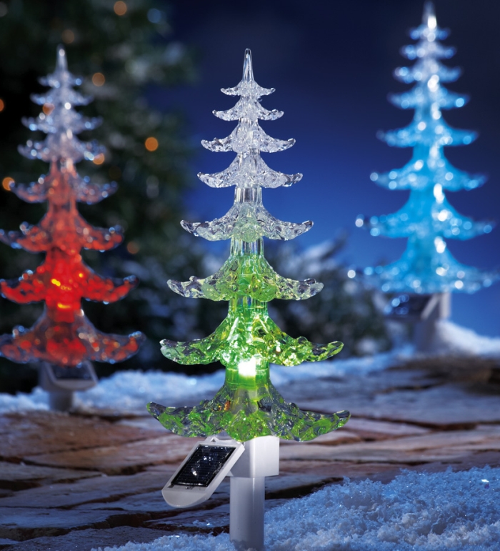 Color Changing Solar Evergreen Tree Garden Stake