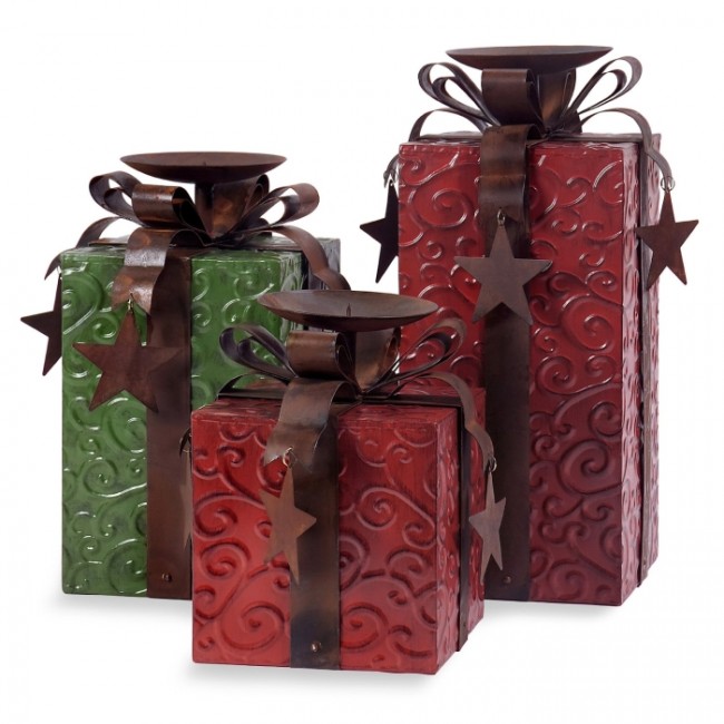 Holiday Present Christmas Gift Candle Holders Stand