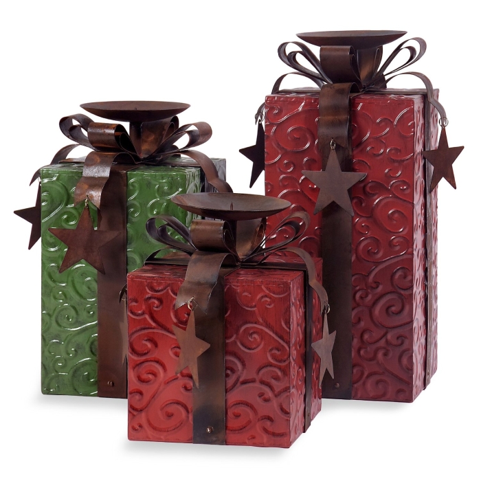 Holiday Present Christmas Gift Candle Holders Stand