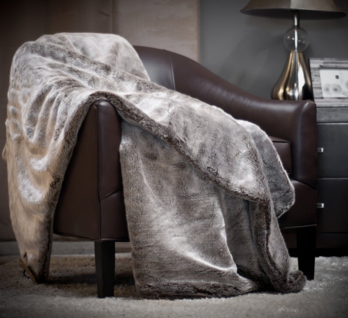 Chinchilla Faux Fur Throw Blanket Rug