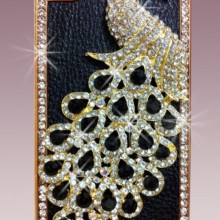 Luxury Designer Bling Crystal Case Handmade Blue Peacock for Apple Iphone 4 and 4s
