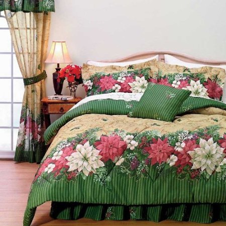 Christmas Poinsettia Comforter Set Twin Holiday Bedding
