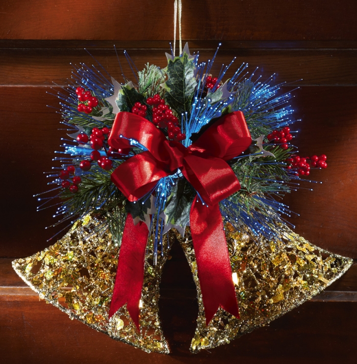 Fiber Optic Glittered Jingle Bells Holiday Wall Decor