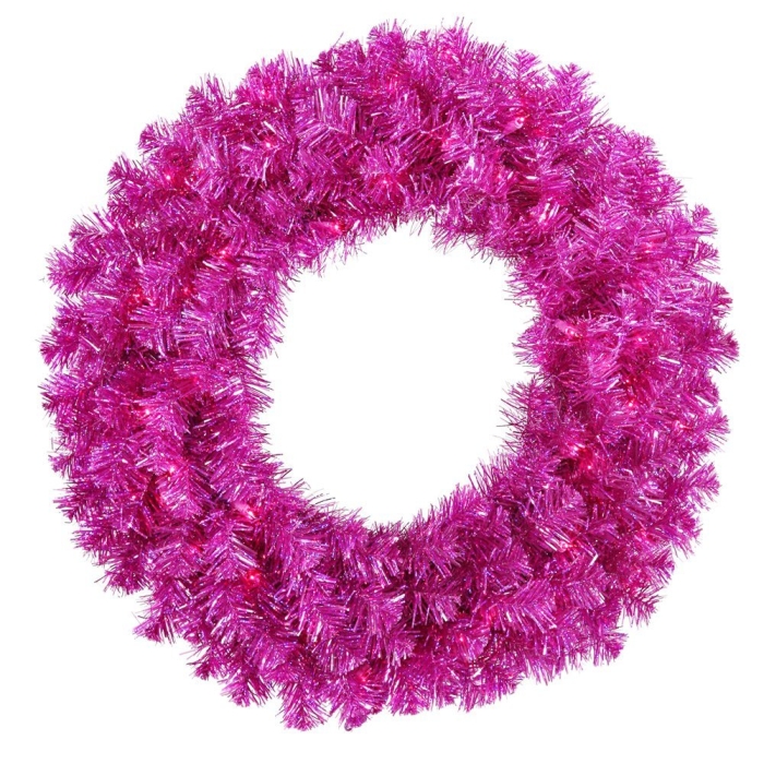 Fuchsia Christmas Wreath w/ 70 Purple Mini Lights