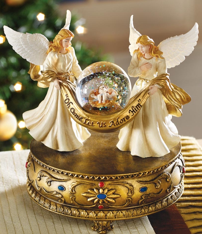 Musical Angels Christmas Holiday Snow Globe w/ Baby Jesus