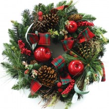 Wreath PVC Pine with Cones Apple Berries Twig Ribbon