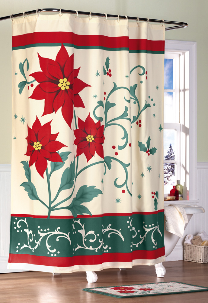 Poinsettia Bathroom Christmas Shower Curtain Christmas
