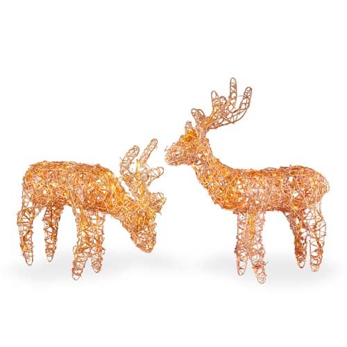 Assorted Gold Rattan Reindeer with Clear Lights
