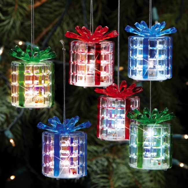 Color Changing Lighted Gift Box Ornaments