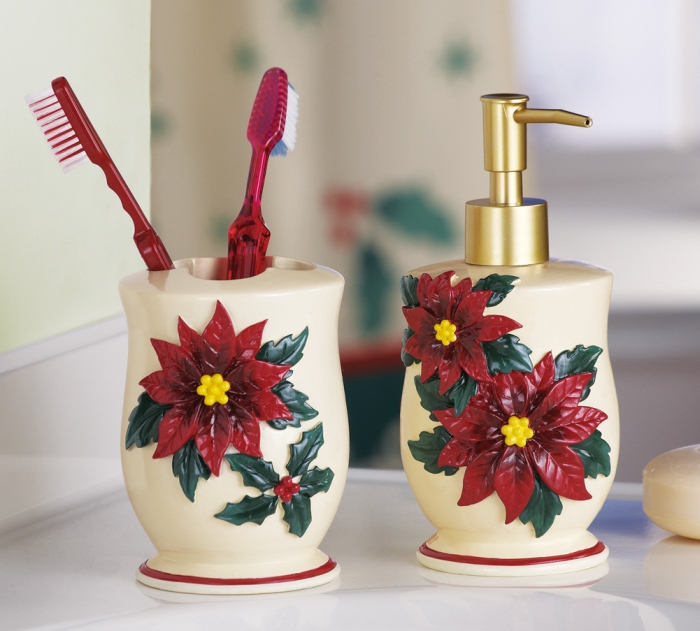 Poinsettia Christmas Bathroom Accessory Set