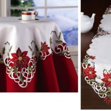 Embroidered Holiday Poinsettia Table Linens