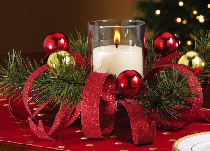 Glitter Ribbon Floral Candle Holder Centerpiece