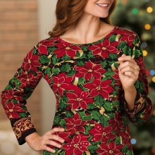 Holiday Sequin Poinsettia 3/4 Sleeve Top