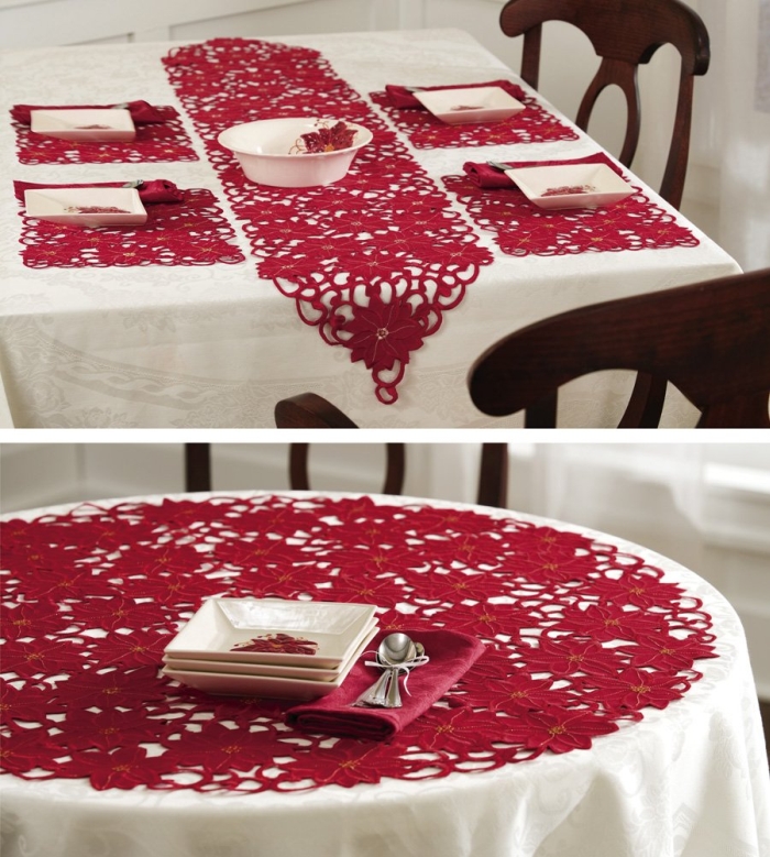Poinsettia Holiday Table Linens Runner