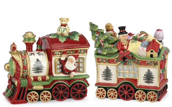 Christmas Tree 2-Piece Train Set Covered Cookie Jar