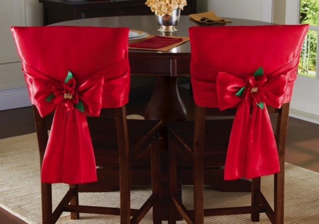 Red Holiday Bow Dining Chair Back Covers