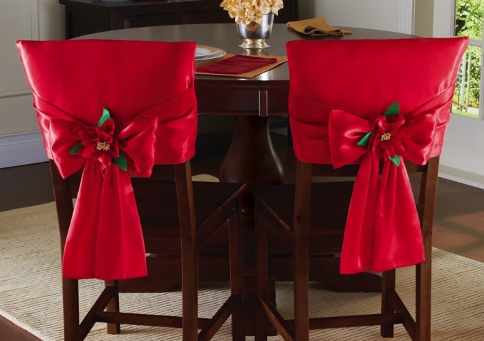 Red Holiday Bow Dining Chair Back Covers