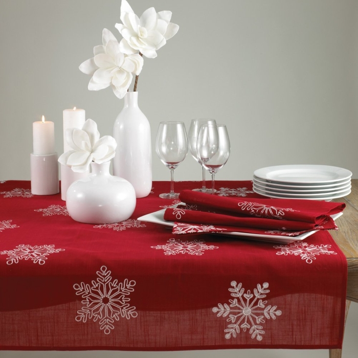 Snowflake Holiday Christmas Red Table Runner