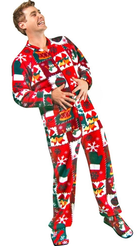 Christmas Sweater Print Polar Fleece Drop Seat Feetie Pajamas 