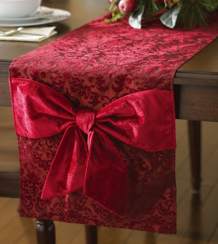 Burgundy Scroll Christmas Holiday Table Runner
