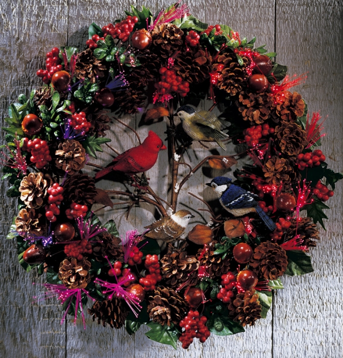 Fiber Optic Woodland Christmas Bird Wreath