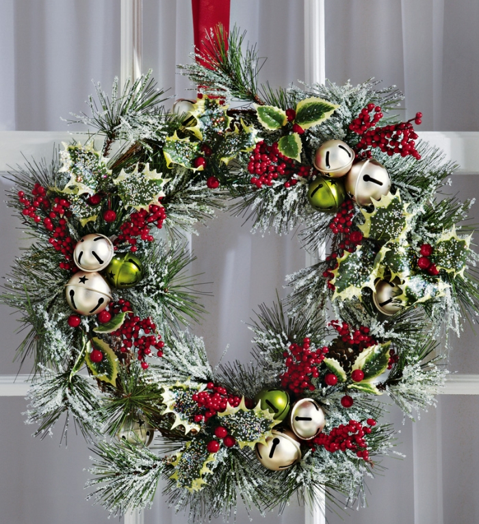 Jingle Bells & Holly Christmas Holiday Door Wreath