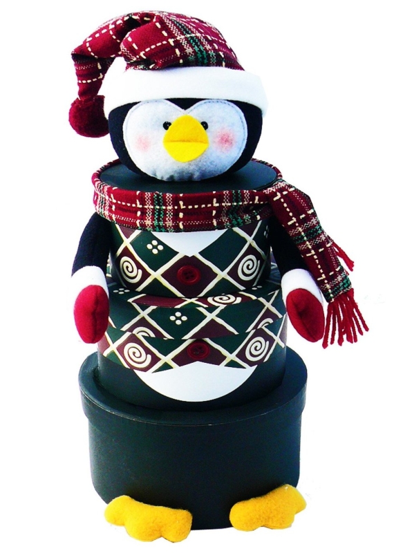 Penguin Stacking Tower Christmas Holiday Gift Basket