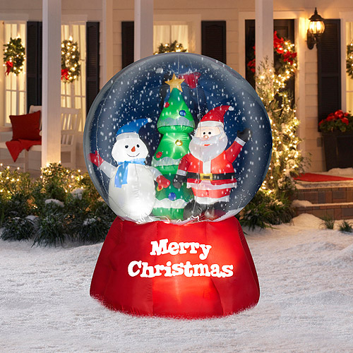 5.5' Tall x 4.5' Wide Airblown Snow Globe with Santa and Snowman Christmas Inflatable