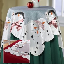 Holiday Snowman Embroidered Decorative Table Topper