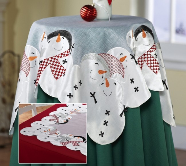 Holiday Snowman Embroidered Decorative Table Topper