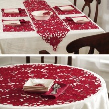 Embroidered Poinsettia Holiday Table Linens Runner