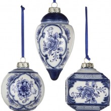 Kurt Adler 3-4.5" Porcelain Delft Blue Ornament Set of 3