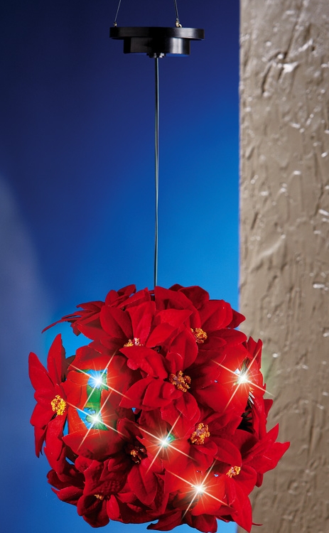 Solar Hanging Poinsettia Ball Holiday Decoration