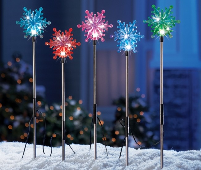 Set of 5 Color Changing Solar Snowflakes Outdoor Decoration -