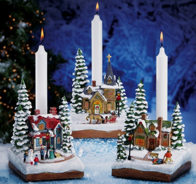 Winter Holiday Village Taper Candle Holders