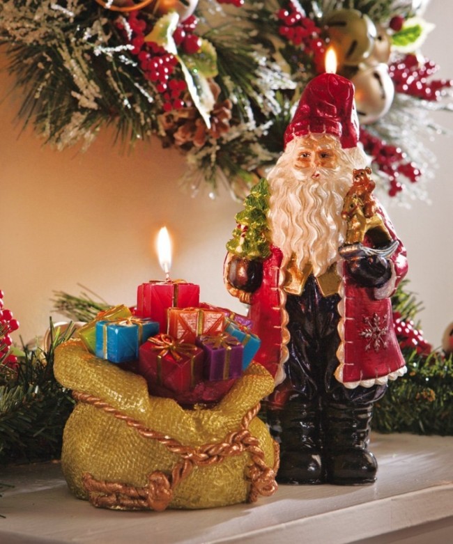 Santa And Santas Toy Bag Christmas Candles