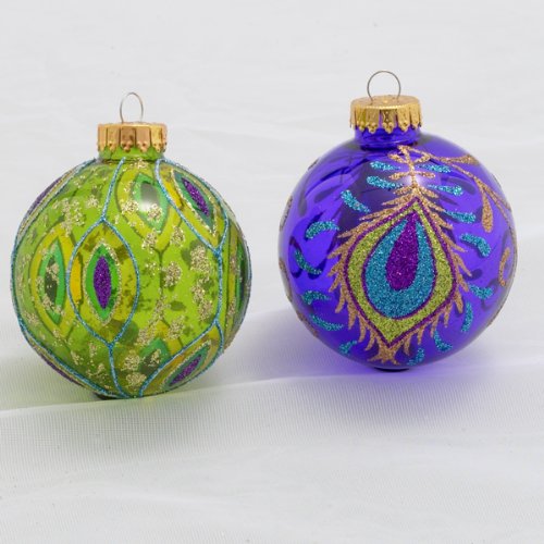 Peacock Translucent Glass Ball Christmas Ornaments
