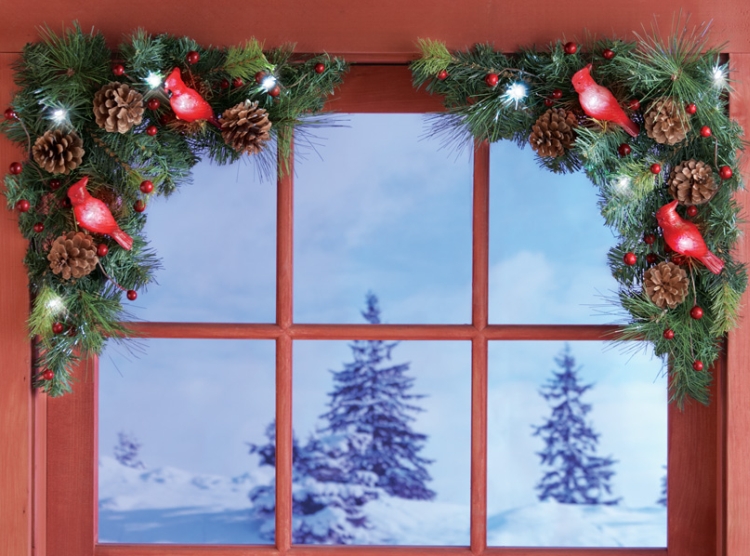 Set of 2 Woodland Cabin Door and Window Corners | Christmas