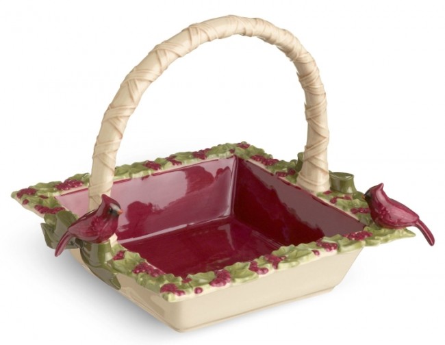 the Halls Cardinal and Holly Leaf Square Handled Serving Dish