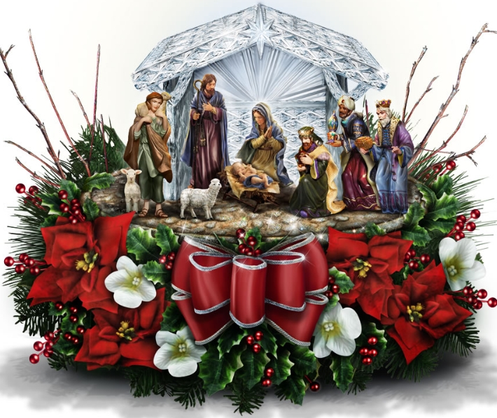 Crystal Nativity Floral Piece | Christmas