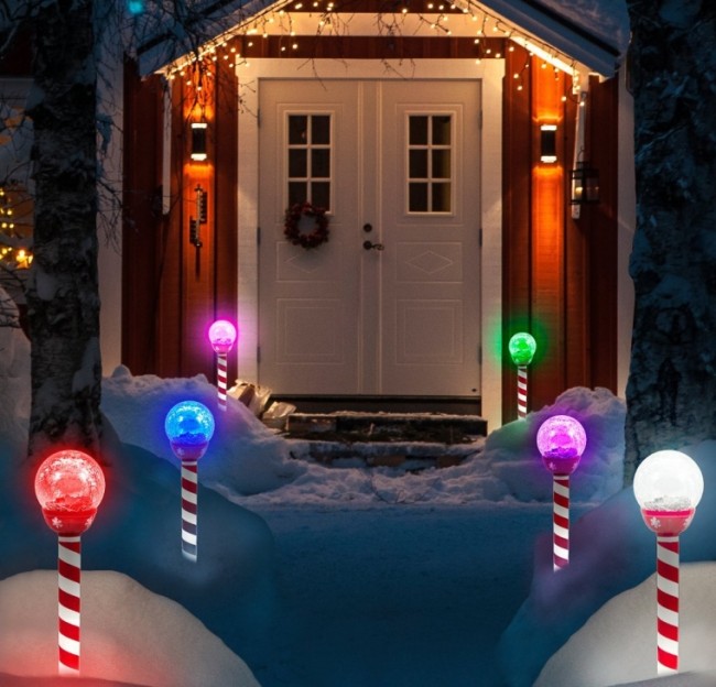 LED Solar Pathway Lights Christmas Crackle Color | Christmas