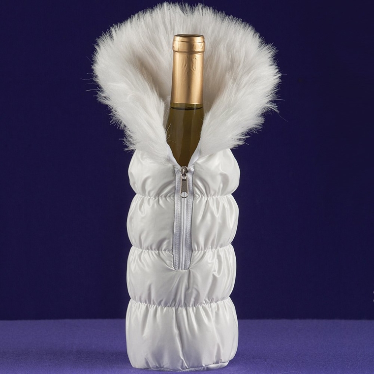 Zippered Jacket With Faux Fur Trim Wine Or Liquor Bottle Cover Christmas