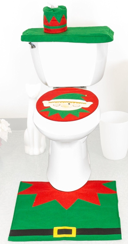 Christmas Santa Bathroom Toilet Seat Cover and Rug Set
